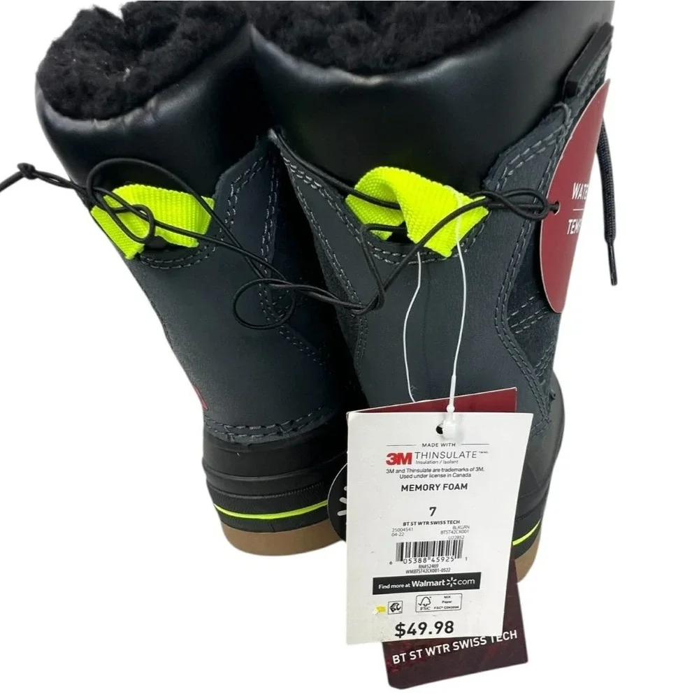 Swiss Tech 7 Black Grey Waterproof Suede Winter Snow Boots Insulated Kids NWT‎
